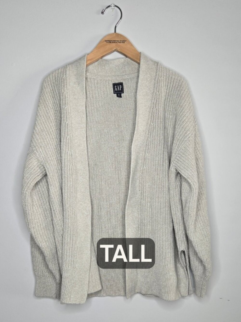 Gap Open Front Cardigan Sweater Cream Ivory Knit Tall M